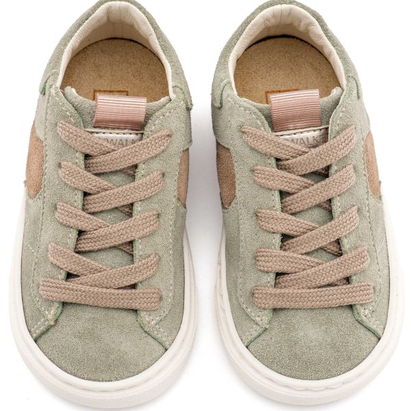 Δερμάτινο Δίχρωμο Sneaker Δετό σε Μέντα Μπεζ Χρώμα