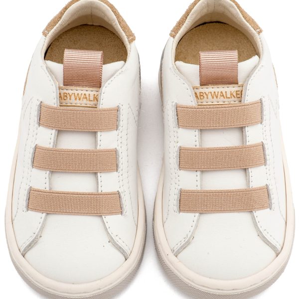 Δερμάτινο Sneaker Παντοφλέ με Λαστιχάκια σε Λευκό Μπεζ Χρώμα