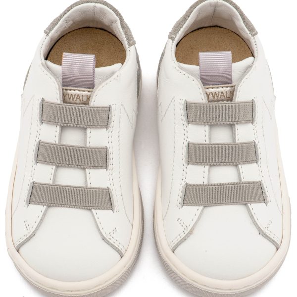 Δερμάτινο Sneaker Παντοφλέ με Λαστιχάκια σε Λευκό Γκρι Χρώμα