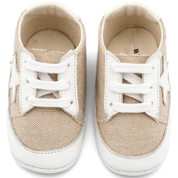 Υφασμάτινο Δετό Sneaker με Δέρμα και Αστέρι στο Πλάι σε Μπεζ Λευκό Χρώμα