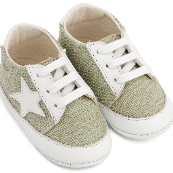 Υφασμάτινο Δετό Sneaker με Δέρμα και Αστέρι στο Πλάι σε Φυστικί Λευκό Χρώμα