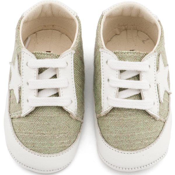 Υφασμάτινο Δετό Sneaker με Δέρμα και Αστέρι στο Πλάι σε Φυστικί Λευκό Χρώμα