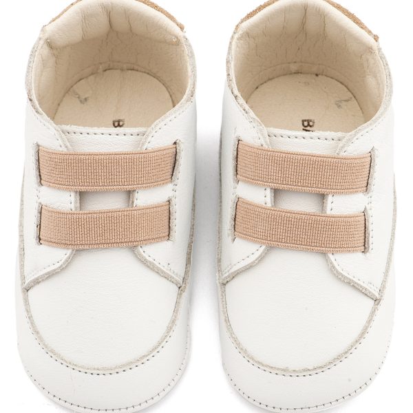 Δερμάτινο Sneaker Παντοφλέ με Λαστιχάκια σε Λευκό Μπεζ Χρώμα