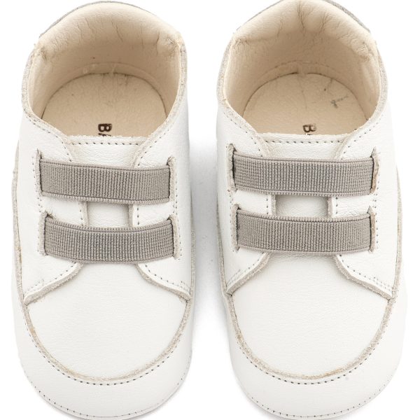 Δερμάτινο Sneaker Παντοφλέ με Λαστιχάκια σε Λευκό Γκρι Χρώμα