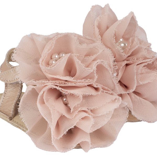 Δερμάτινο Πέδιλο Chiffon Λουλούδια σε Ροζ Χρώμα