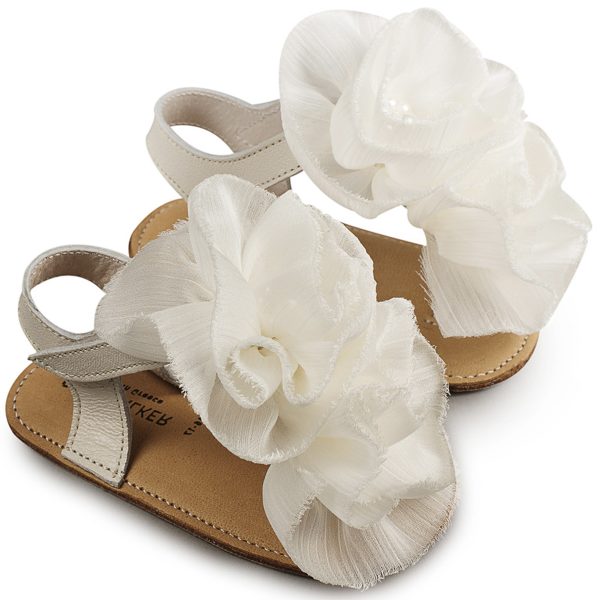 Δερμάτινο Πέδιλο Chiffon Λουλούδια σε Εκρού Χρώμα