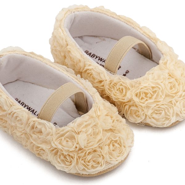 Υφασμάτινη Μπαλαρινα Διακοσμημένη με Chiffon Λουλούδια  Εκρού Χρώμα