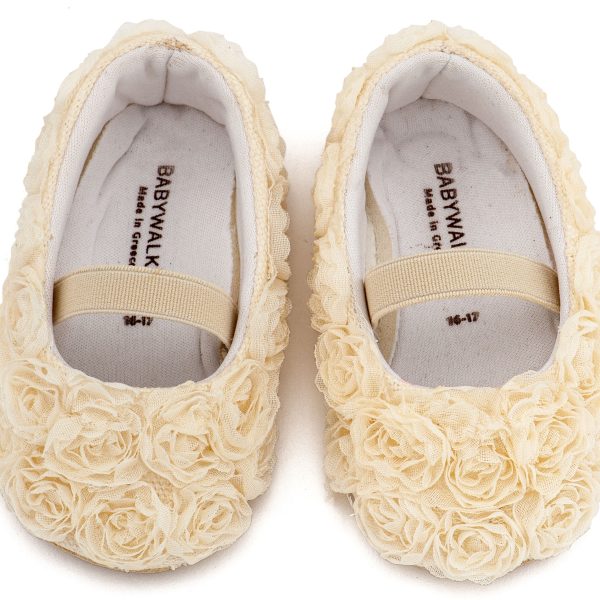 Υφασμάτινη Μπαλαρινα Διακοσμημένη με Chiffon Λουλούδια  Εκρού Χρώμα