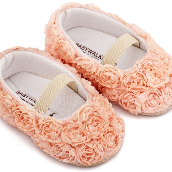 Υφασμάτινη Μπαλαρινα Διακοσμημένη με Chiffon Λουλούδια  Ροζ Χρώμα