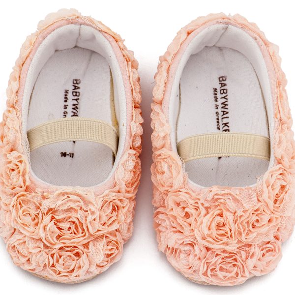 Υφασμάτινη Μπαλαρινα Διακοσμημένη με Chiffon Λουλούδια  Ροζ Χρώμα