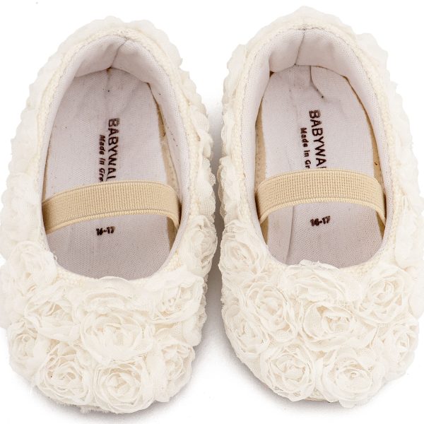 Υφασμάτινη Μπαλαρινα Διακοσμημένη με Chiffon Λουλούδια   Λευκό Χρώμα