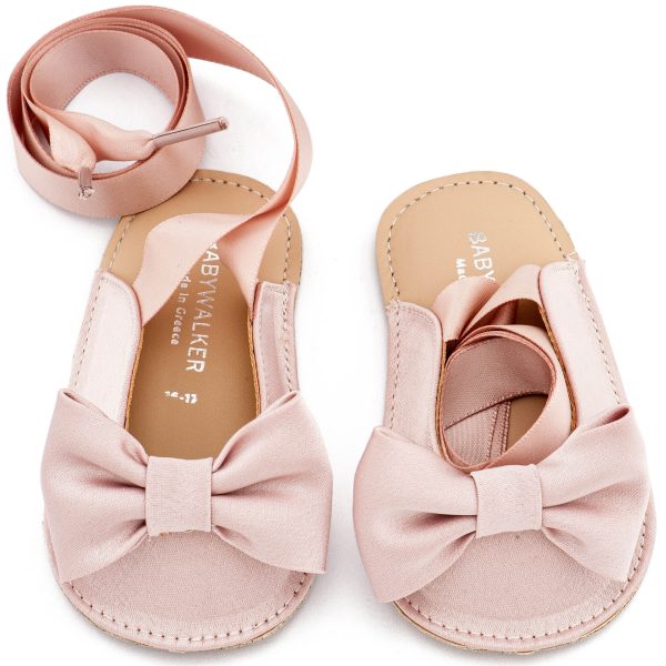 Υφασμάτινο Γαλλικό Σαμπό με Σατέν Φιόγκο σε Ροζ Αντικέ Χρώμα