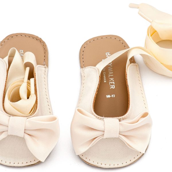 Υφασμάτινο Γαλλικό Σαμπό με Σατέν Φιόγκο σε Εκρού Χρώμα