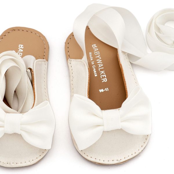 Υφασμάτινο Γαλλικό Σαμπό με Σατέν Φιόγκο σε Λευκό Χρώμα