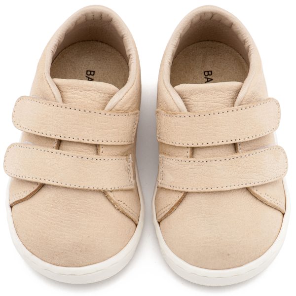 Δερμάτινο Sneakers Διπλή Μπαρέτα Χρατς σε Μπεζ Χρώμα