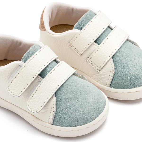 Τρίχρωμο Sneakers  Διπλή Μπαρέτα Χρατς από Δέρμα και Ύφασμα σε Λευκό Μίνεραλ Μπεζ Χρώμα