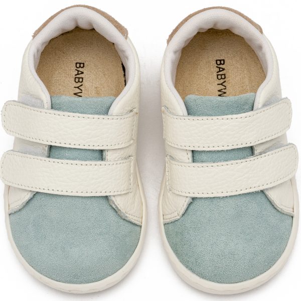 Τρίχρωμο Sneakers  Διπλή Μπαρέτα Χρατς από Δέρμα και Ύφασμα σε Λευκό Μίνεραλ Μπεζ Χρώμα