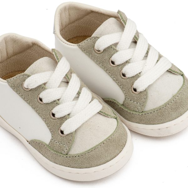 Δίχρωμο Δερμάτινο Δετό Sneakers σε Λευκό Μέντα Χρώμα