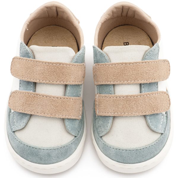 Δερμάτινο Τρίχρωμο Sneakers  Διπλή Μπαρέτα Χρατς σε Λευκό Μίνεραλ Μπεζ Χρώμα